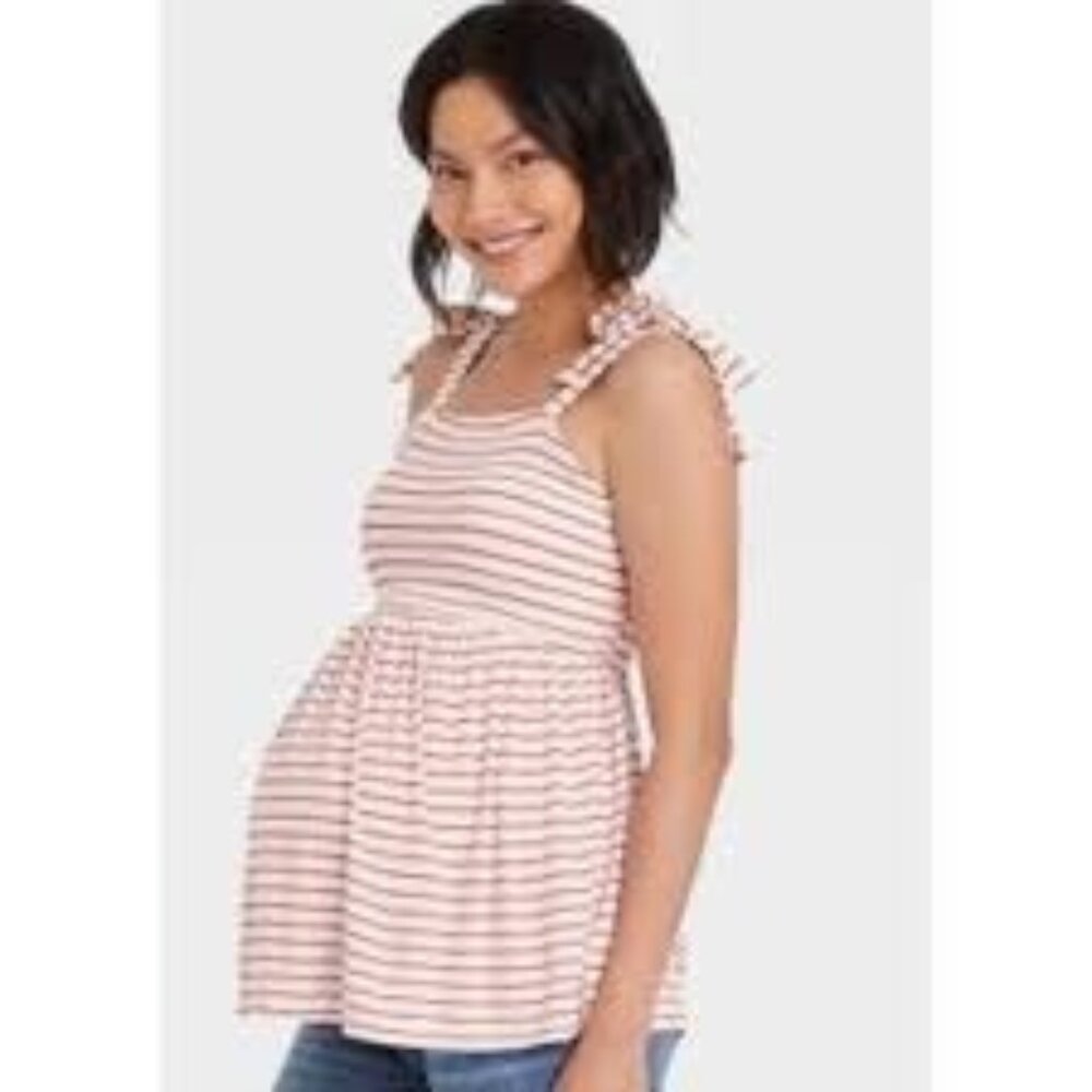 Isabel Maternity Women's Sleeveless Smocked Tank Top Red/White Size XL